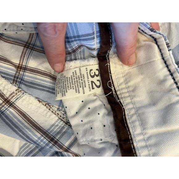 American Eagle shorts Men's Size 32 Plaid Shorts Longer Length White Blue Brown - Picture 7 of 8